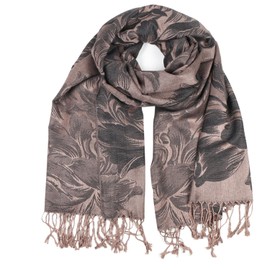 TZ Promise Women's Pashmina Shawls and Wraps Reversible Floral Flower Rave Scarf (Black Brown)