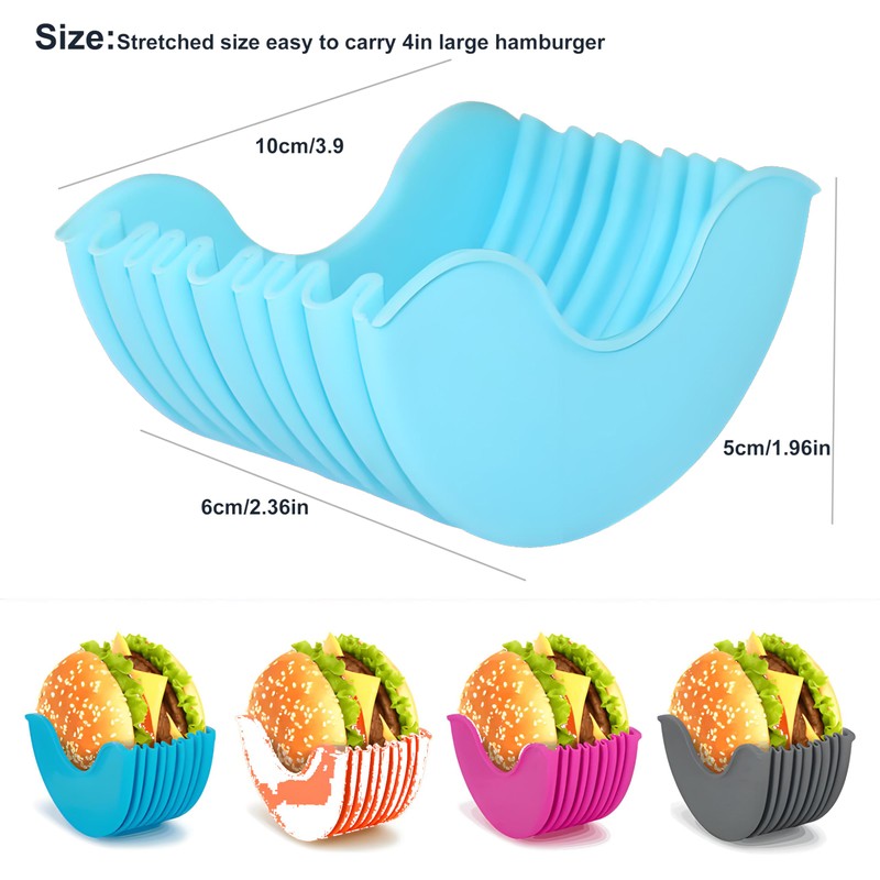 SoKalChw 4Pcs Silicone Retractable Burger Fixed Box Adjustable Hamburger Holders