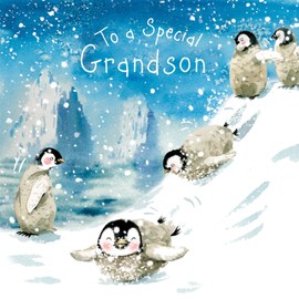 Twizler Merry Christmas Card for Grandson with Penguins – Grandson Christmas Card – Grandson Xmas Card – Mens Christmas Card – Christmas Card For Him – Male Christmas Card – Christmas Card Grandson