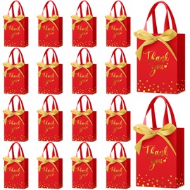 Kolldenn 36 Pack Small Thank You Gift Bags with Handles 5.9 x 4.3 x 2.4 inches Party Favor Bags with Bow Ribbon Candy Goodie Gift Bags Bulk for Wedding Graduation Birthday Bridal Shower (Red)