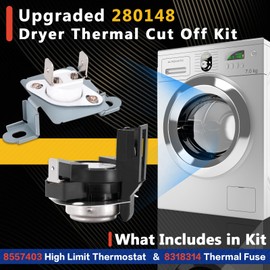Upgraded 280148 Dryer Thermal Cut Off Kit - Including 8557403 High Limit Thermostat & 8318314 Thermal Fuse, Dryer Replacement fit for Whirl-pool, Replaces 280148VP 1175772 AP3874047 PS991443 EAP991443