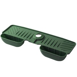 17.6 Inch Kitchen Faucet Mat with Two Sponge Holders,Silicone Sink Water Splash Guard Drying Mat with Frame for Kitchen Bathroom Sink Accessory Faucet Water Catcher