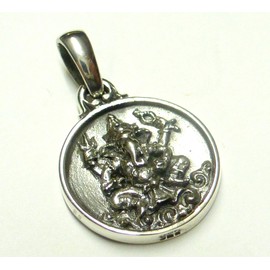 Unisex Sterling Silver Ganesh Pendant with Protection Symbol, Sterling Silver