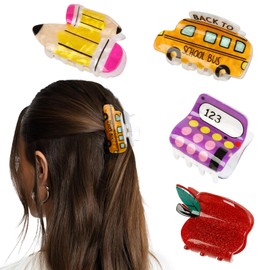 4 Pcs Novelty Teacher Hair Clips - Pencil, School Bus, Apple & Calculator Hair Claw Clips Cute Hair Jaw Barrettes for Women Thick/Thin Hair Back to School Hair Accessories Teachers Appreciation Gift