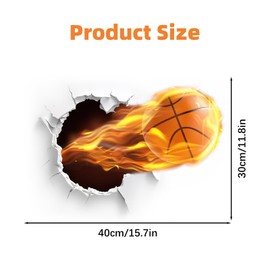 LZYMSZ 3D Basketball Sticker, 3D Basketball Inspiration Wall Sticker 30×40cm Lifelike Sports Themed Art Wall Decal, Removable Break Through The Wall Balls Wallpaper for Playroom Bedroom Living Room