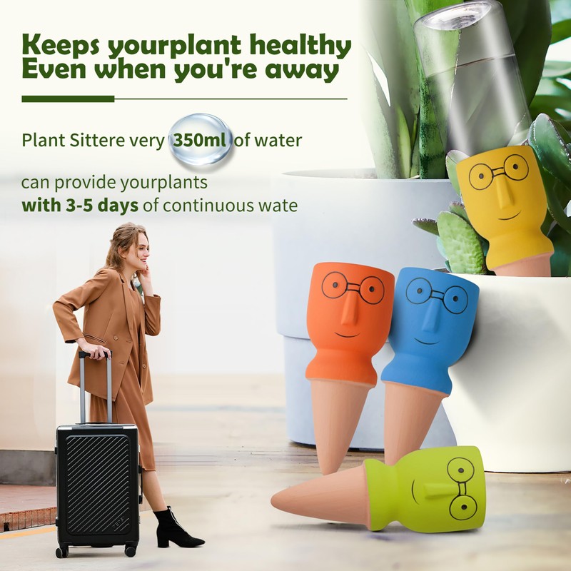 4 Pack Terracotta Watering Spikes, Self-Watering Plant Stakes for Indoor