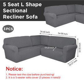 Breling 3 Pcs L Shaped Couch Covers for Sectional Corner Sofa Stretch 5 Seat Washable Corner Sofa Slipcover Sectional Couch Protector for Living Room(Light Gray,Milk Silk)
