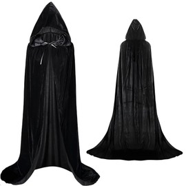Negro Largo Capa con Capucha Terciopelo Disfraz de Halloween para Hombre y Mujer,150cm Capa negra con capucha para adulto, para fiestas temáticas de halloween