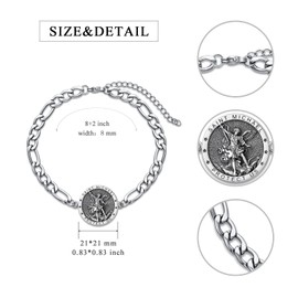 Shusukue St. Michael Bracelet 925 Sterling Silver Archangel Saint Michael Amulet Patron Saint Adjustable Bracelets Medal Prayer Coins Pendant Christian Religious Jewellery for Women Men