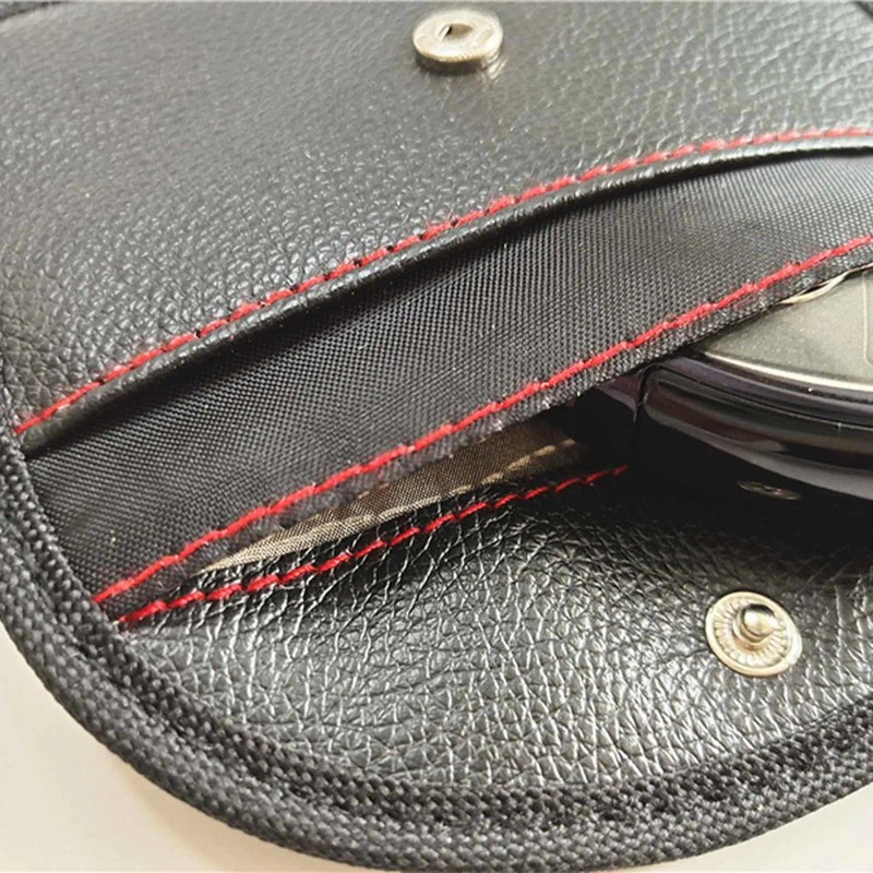 Faraday Leather Car Key Case RFID Remote Key Shielding, black,