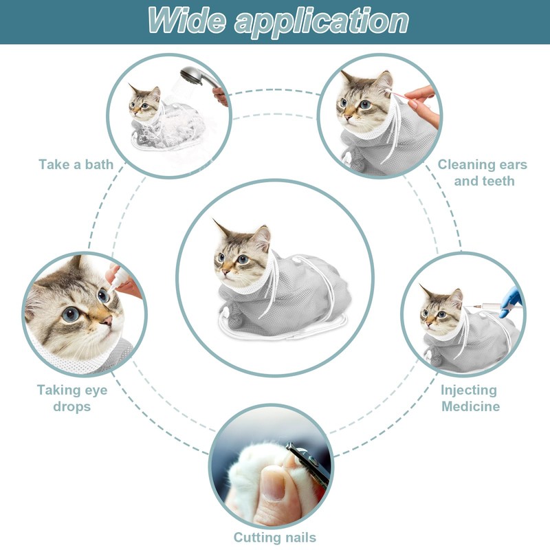 Cat Bathing Bag, Breathable Mesh Cat Shower Bag Anti Scratch