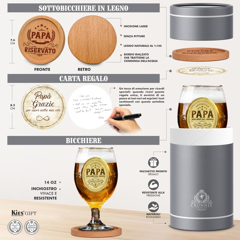 CROWNLY CRYSTAL® Regalo Papà Tazze Personalizzate Bicchieri Birra Particolari Idee