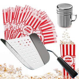 Poppy's Ultimate Popcorn Machine Supplies Bundle - Kernel Sifting Speed Scoop, Seasoning Dredge, 1-Ounce Popcorn Bags (100 Count) - Ideal Popcorn Supplies for Popcorn Machine, Commercial & Home Use