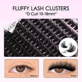 SOFENIDA Fluffy Lash Clusters Kit 100D Thick Cluster Lashes 10-18mm Volume Eyelash Clusters D Curl Cluster Eyelash Extensions 3D Wispy Lash Clusters DIY Lash Extension Kit(100D-10-18MIX Thick Kit)