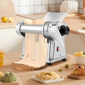NEWTRY Electric Pasta Maker Noodle Maker Pasta Making Machine Dough Roller Cutter Thickness Adjustable Stainless Steel US 110V for Family Use 2 Blades Type