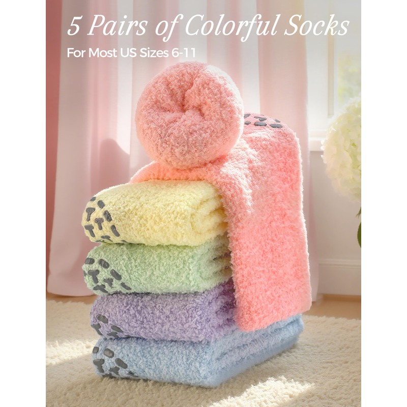 TEHOOK Non-Slip Fuzzy Socks for Women, Soft Cozy Warm Winter