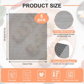 Grill Mesh Mat Set 5 Barbecue Grill Accessories Reusable Non-Stick Grill Mat for Vegetables Fish Grilling Mat Sheets for Outdoor Smoker Charcoal Gas Electric Grill BBQ Tools,XL 15.75 x 13 inch, Black