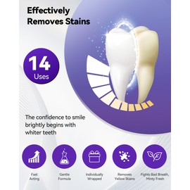 Teeth Whitening Strips 14 Treatments, Enamel Safe for Sensitive Tooth, Whitens Teeth, Purple Whitening Strips, Removes Yellow Stains & Bad Breath - Effective Color Correction for a Brighter Smile