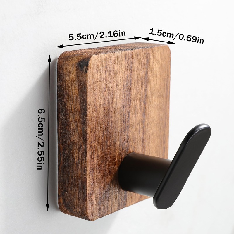 DELITON Towel Hooks for Bathrooms, 4 Pack Adhesive Wood Hooks