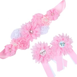 Jacsoii Maternity Sash Set Mom Daddy to Be Corsage Baby Shower Band Gender Reveal Party Gift Keepsake Pregnancy Photo Props