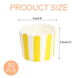 sourcing map 50pcs Cupcake Wrappers for Wedding, Paper Baking Cups and Muffins Liners for Birthday Wedding Party Supplies (Yellow and White, Stripe)