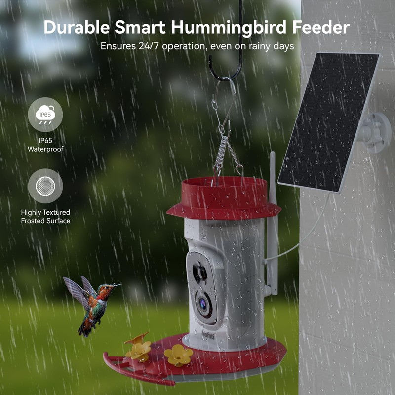 Hummingbird Feeder with Camera Solar Powered, 2K Live Stream Smart