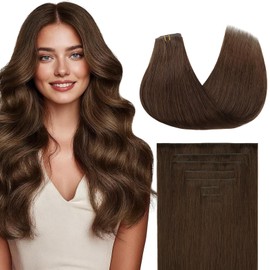 MAXITA Invisi Edge Clip in Hair Extensions Real Human Hair, 18 in, 7pcs 110g Chocolate Brown Seamless Clip ins,100% Remy Human Hair Extensions for Women