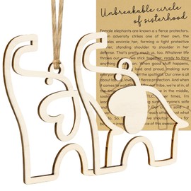 Set 2 pcs Friendship Elephant Ornament, Wooden Christmas Ornament with Story, Sisterhood Elephant Ornament for Women Tribe, Friendship Gifts for Best Friends and Sisters, Ornament for Special Bond