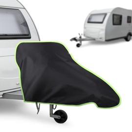 URAQT Drawbar Cover, Universal Drawbar Cover with Green Reflective Strips and Click Closure, Weather Protection, Tarpaulin 420D Drawbar Protective Cover for Caravans, Motorhomes and Trailer Types