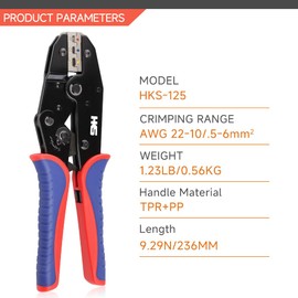 HKS Crimping Tool For Heat Shrink Connectors - Ratcheting Wire Crimpers - AWG 22-10 (0.5-6.0mm²) - Ratchet Terminal Crimper - Electrical Crimping Tool