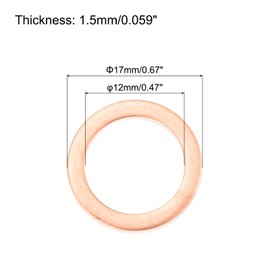 MECCANIXITY 12 Pcs Flat Copper Washers, 12x17x1.5mm Copper Upgraded Flat Metric Sealing Crush Ring Washers for Hydraulic Fittings Screw Bolt Nut Electronic Repair