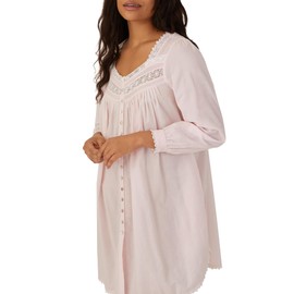 Eileen West Queen Anne's Lace Heirloom Dream Short Robe for Women, Long Sleeves, 100% Cotton Lawn, 36-Inch Length,