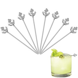 RRRuo Anchor Cocktail Picks Reusable Stainless Steel Cocktail for Appetizer Olives Sandwiches Cherries Garnish Forks Fruit Skewers Toothpicks 8 pieces (Silver)