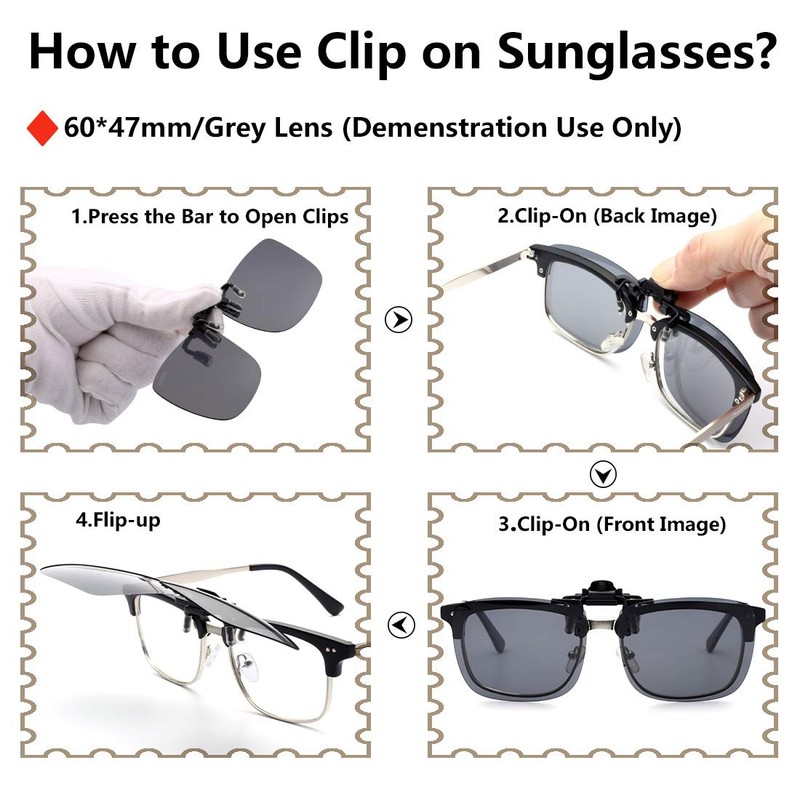 CAXMAN Polarized Clip-on Flip Up Metal Clip Rimless Sunglasses, Lightweight,