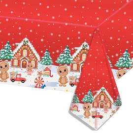 POPOYU Christmas Party Table Cloth,137 * 274cm Christmas Table Cover Table Decorations Plastic Waterproof Rectangular Tablecover Xmas Tablecloth for Christmas Evening Holiday Party Table Decorations