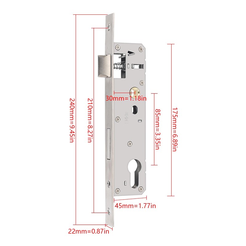 Stainless Steel Mortice Sash Lock, 85MM Center Door 30MM Backset