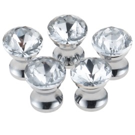 Mgoodoo 5Pcs Mini Crystal Single Hole Knobs, 12x15mm Small Glass Knobs for Jewelry Box Diamond Drawer Cabinet Handle Pulls for Decorative Jewelry Storage Box Gift Case Chest