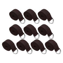 PATIKIL Yoga Strap for Stretching 6 Feet, 10Pcs Cotton Yoga Belt with Adjustable Metal D-Ring Buckle Stretch Bands for Fitness Pilates, Brown