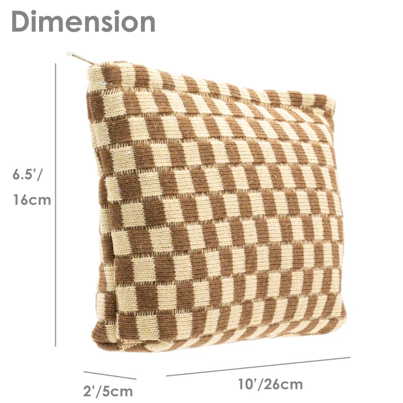 PAZIMIIK Knitted Checkered Makeup Bag Large Zipper Make Up Accessory