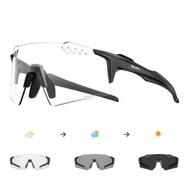 SCVCN Photochromic Cycling Glasses Men Women Sports Sunglasses Clear Cycling MTB Running Cycling Glasses Volleyball Tennis Driving Fishing Softball Mountaineering 01 Black