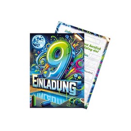 Limonia 12 Invitation Cards for 9th Children's Birthday Graffiti Street Art Theme Celebration Party Invitation Set Birthday Girls Children Boys Boys Teens Unisex