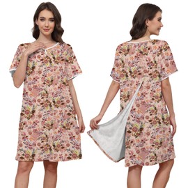 Liokoc Hospital Gowns for Women Open Back Tear Away Snap Post Shoulder Surgery Short Sleeve Soft Cotton Adaptive Clothing