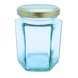 Bramley & Sage 190ml 8oz Hexagonal Jam Jars with Twist-Off Gold Lids (Set of 12)