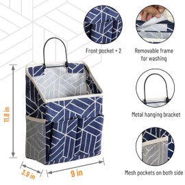 HZZTY BRNY 2pcs Wall Hanging Storage Bag, Small Door Closet Linen Fabric Pockets Organizer, Waterproof Multi Functional for Living Room Bedroom Bathroom Kitchen RV Camper with Hooks Pattern Navy