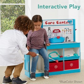 Best Choice Products Pretend Play Doctor's Office, Wooden Medical Center Toy Set for Kids w/Carrying Case, All Accessories Included, Height Measurer, 2-Piece Costume - Pink