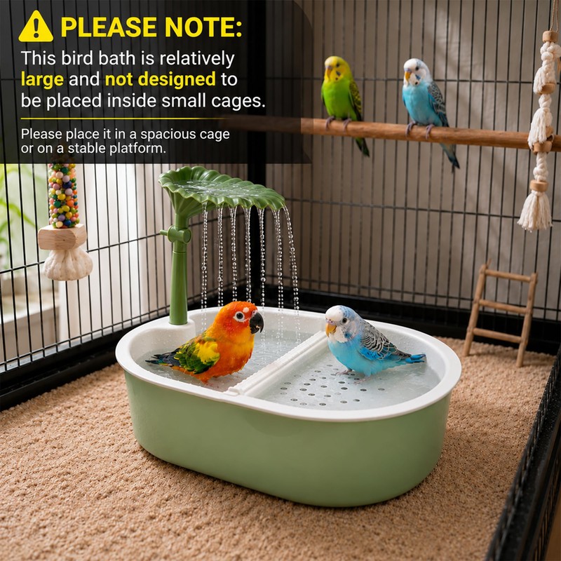 Indoor Bird Bath Fountain with Leaf Rainfall Shower, Adjustable Water