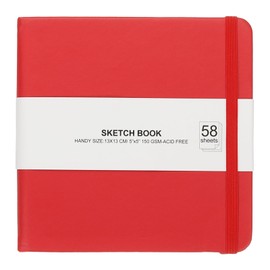 PATIKIL 5 x 5" Hardcover Leather Pocket Sketchbook, 58 Sheets 150GSM/102lb Blank Notebook Travel Journal Sketching Pad for Writing Drawing Painting Business Beginner Artist, Red
