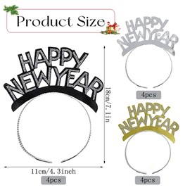 KATELUO New Year's Eve Headband, 12 Pieces Happy New Year Headband, New Year's Eve Hair Accessories, New Year's Eve Headpiece, New Year's Eve Party Headband for New Year Decoration (B)