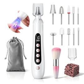 HSKAI Electric Nail File, Cordless Toe Nail Grinder for Thick Toenails & Callus, Rechargeable Nail Drill for Manicure and Pedicure with LCD & Lamp, Gifts for Women Men Seniors