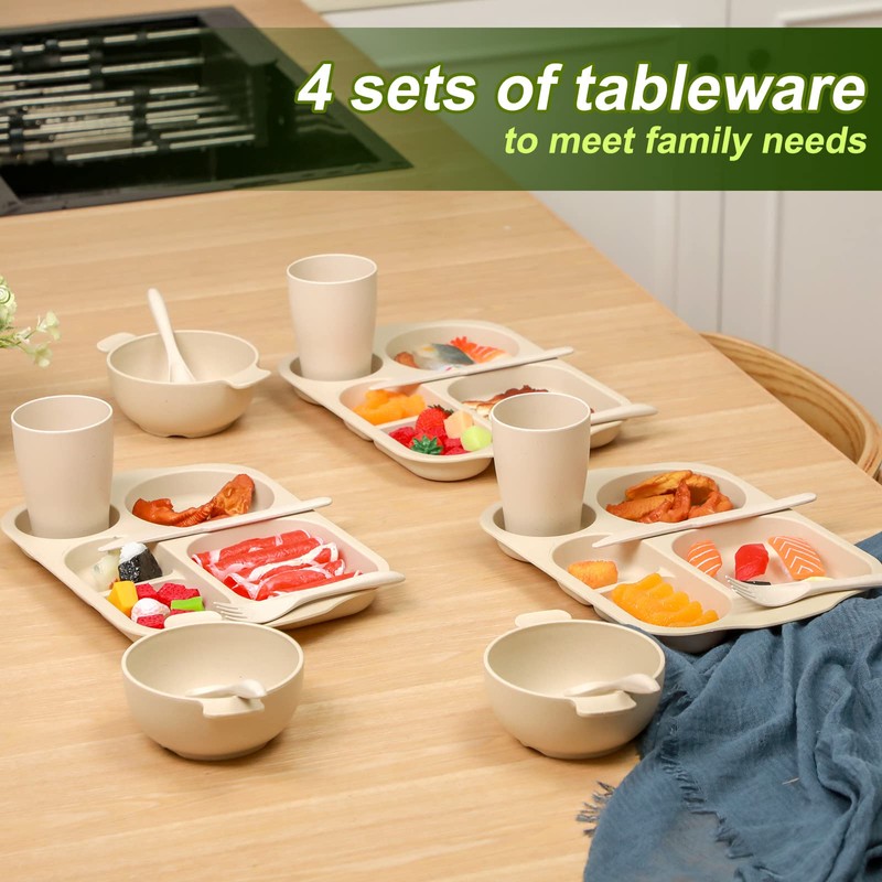 Weewooday 48 Pcs Wheat Straw Tableware Set for 8 Wheat